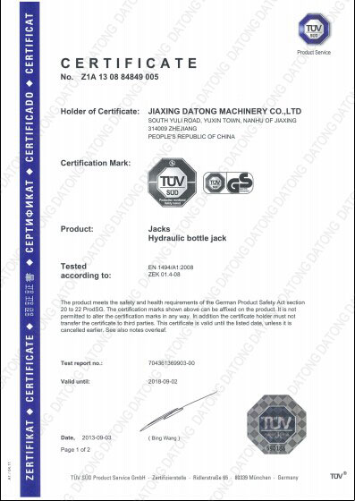 Hydraulic Bottle Jack Tuv & CE Certification