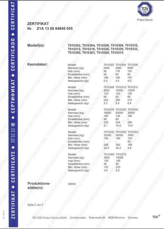 Hydraulic Bottle Jack Tuv & CE Certification in Germany